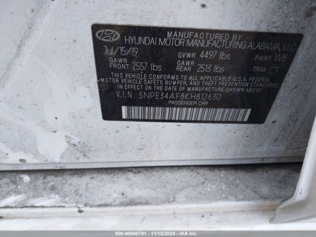 Photo 8 VIN: 5NPE34AF8KH812630 - HYUNDAI SONATA 