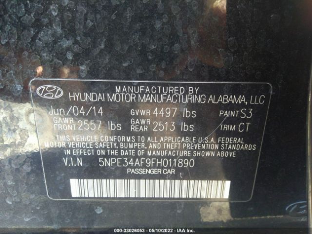 Photo 8 VIN: 5NPE34AF9FH011890 - HYUNDAI SONATA 