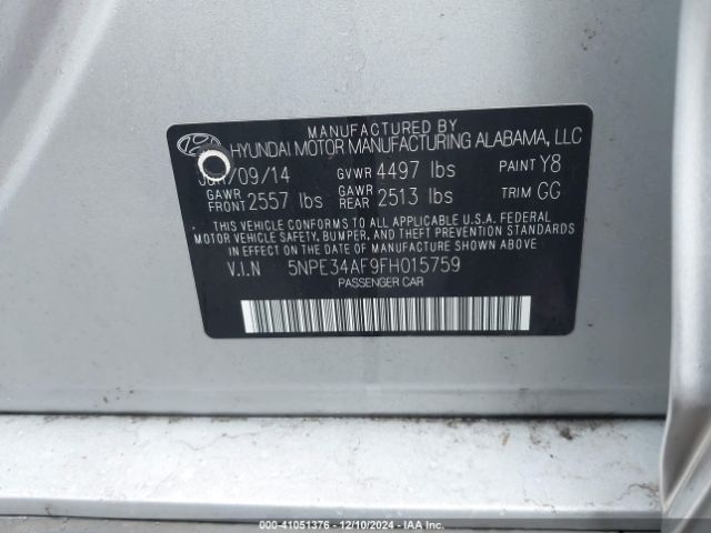 Photo 8 VIN: 5NPE34AF9FH015759 - HYUNDAI SONATA 