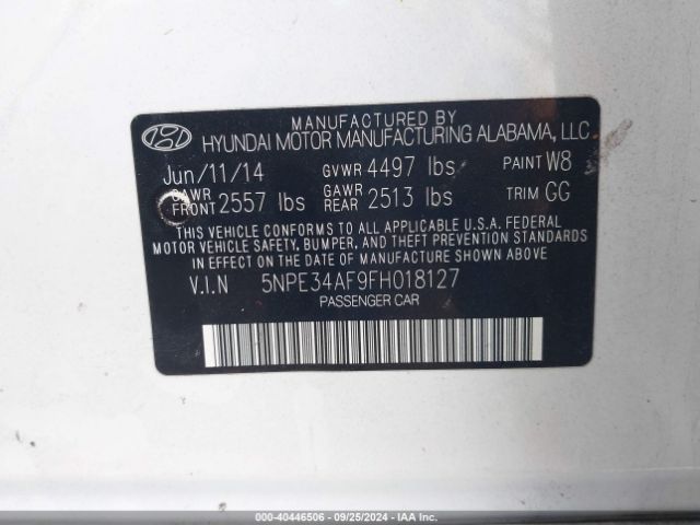 Photo 8 VIN: 5NPE34AF9FH018127 - HYUNDAI SONATA 