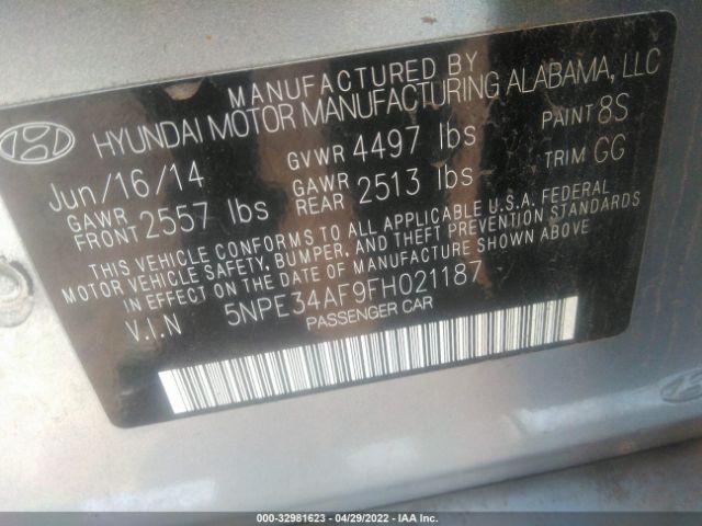 Photo 8 VIN: 5NPE34AF9FH021187 - HYUNDAI SONATA 