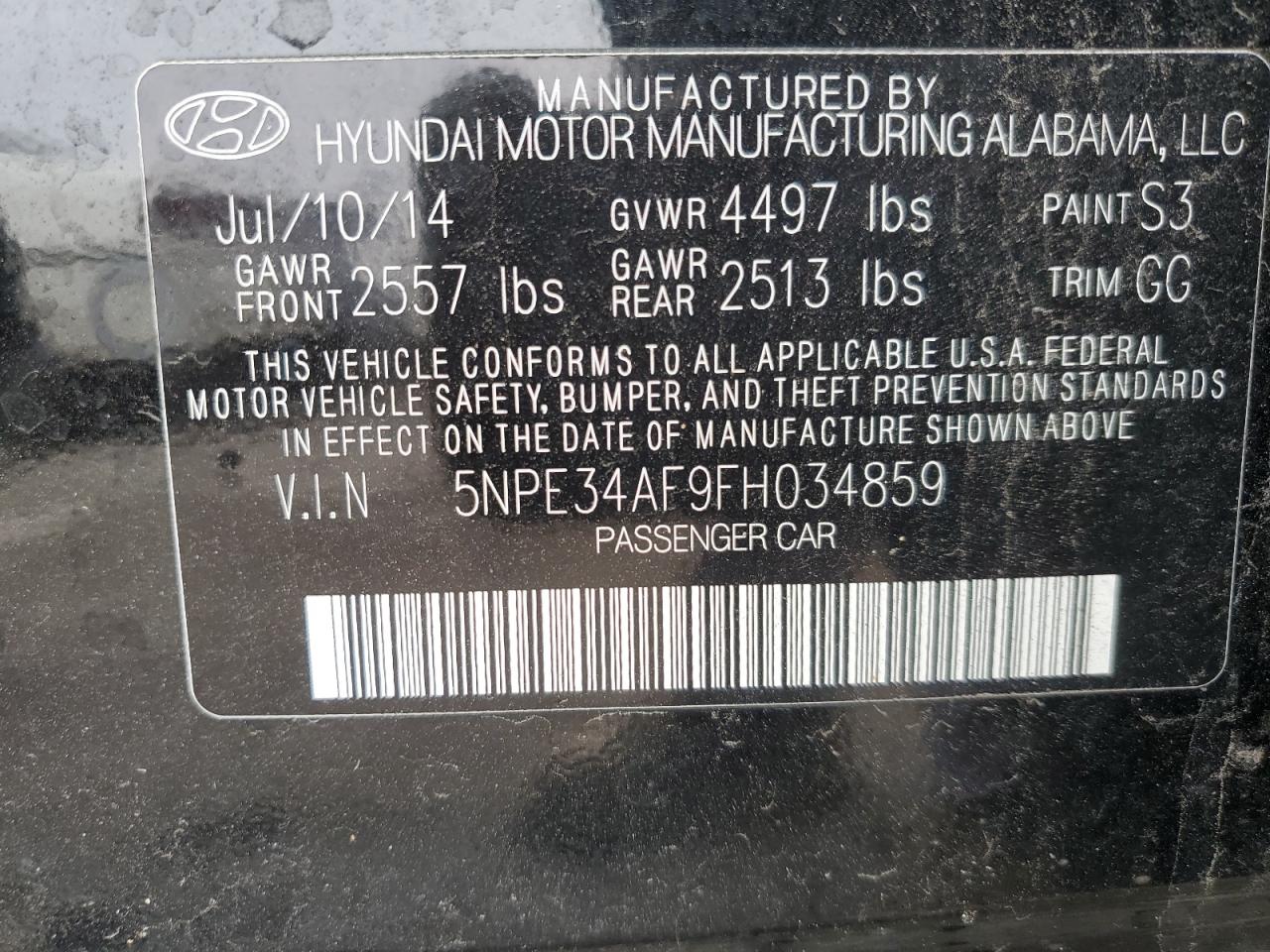 Photo 11 VIN: 5NPE34AF9FH034859 - HYUNDAI SONATA 