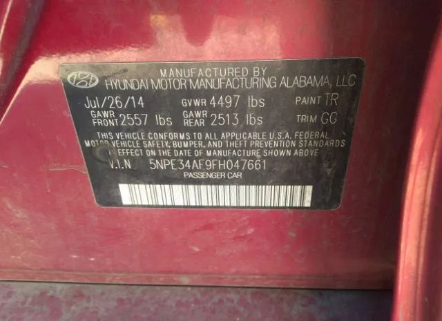 Photo 9 VIN: 5NPE34AF9FH047661 - HYUNDAI SONATA 