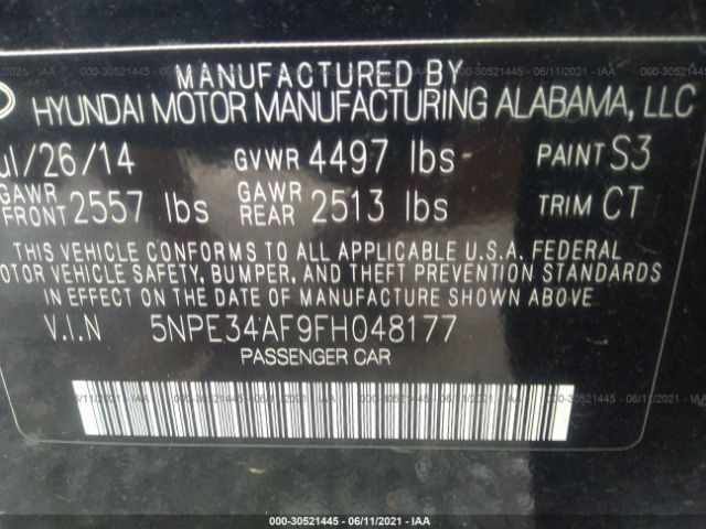 Photo 8 VIN: 5NPE34AF9FH048177 - HYUNDAI SONATA 