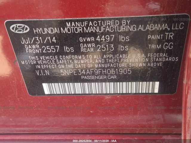 Photo 8 VIN: 5NPE34AF9FH051905 - HYUNDAI SONATA 