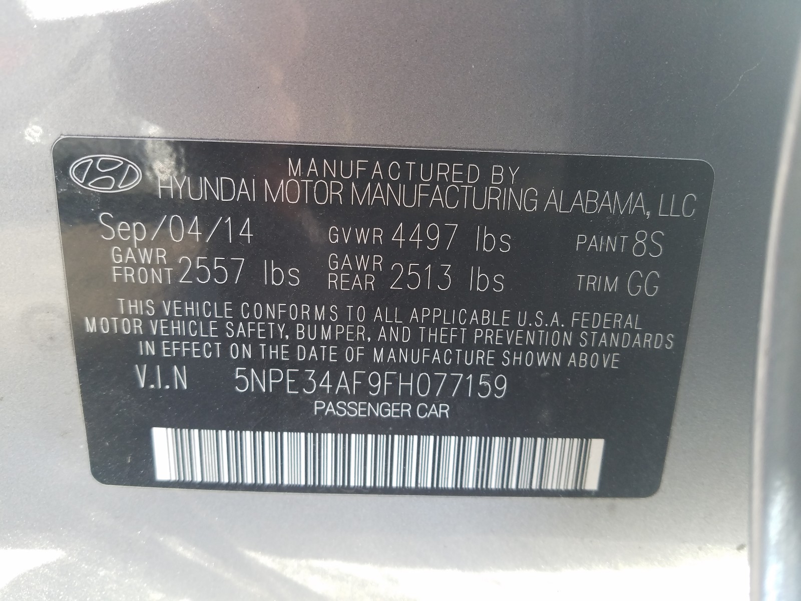 Photo 9 VIN: 5NPE34AF9FH077159 - HYUNDAI SONATA SPO 