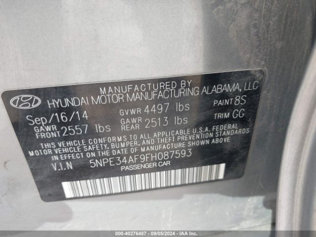 Photo 8 VIN: 5NPE34AF9FH087593 - HYUNDAI SONATA 