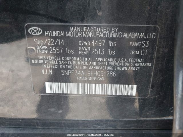 Photo 8 VIN: 5NPE34AF9FH091286 - HYUNDAI SONATA 