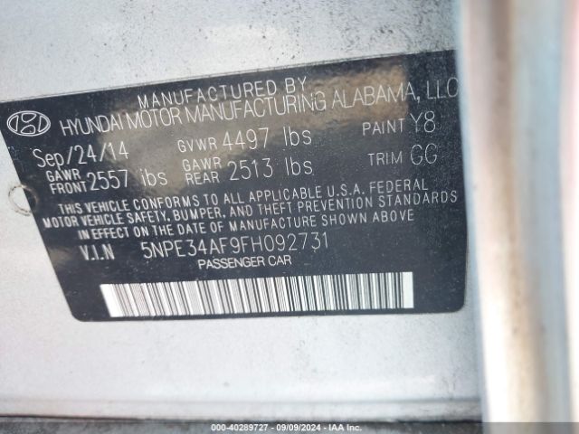 Photo 8 VIN: 5NPE34AF9FH092731 - HYUNDAI SONATA 