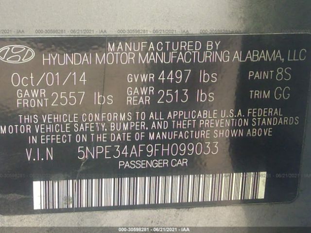 Photo 8 VIN: 5NPE34AF9FH099033 - HYUNDAI SONATA 