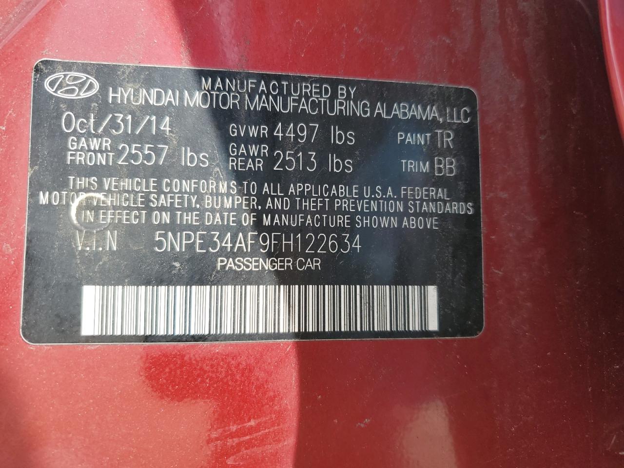 Photo 11 VIN: 5NPE34AF9FH122634 - HYUNDAI SONATA 