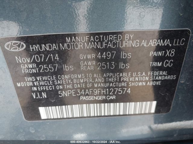 Photo 8 VIN: 5NPE34AF9FH127574 - HYUNDAI SONATA 