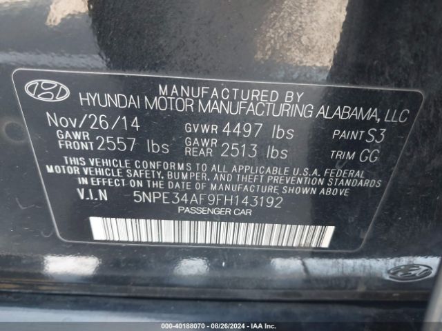 Photo 8 VIN: 5NPE34AF9FH143192 - HYUNDAI SONATA 