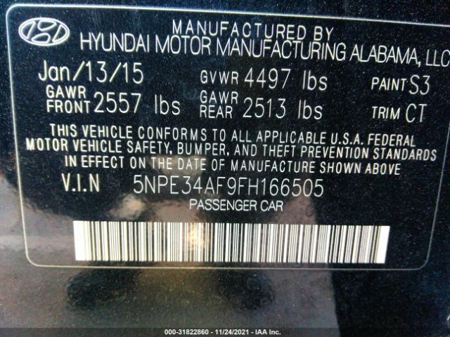 Photo 8 VIN: 5NPE34AF9FH166505 - HYUNDAI SONATA 