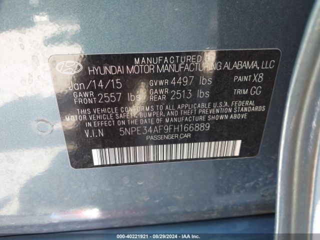 Photo 8 VIN: 5NPE34AF9FH166889 - HYUNDAI SONATA 