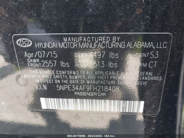 Photo 8 VIN: 5NPE34AF9FH218408 - HYUNDAI SONATA 