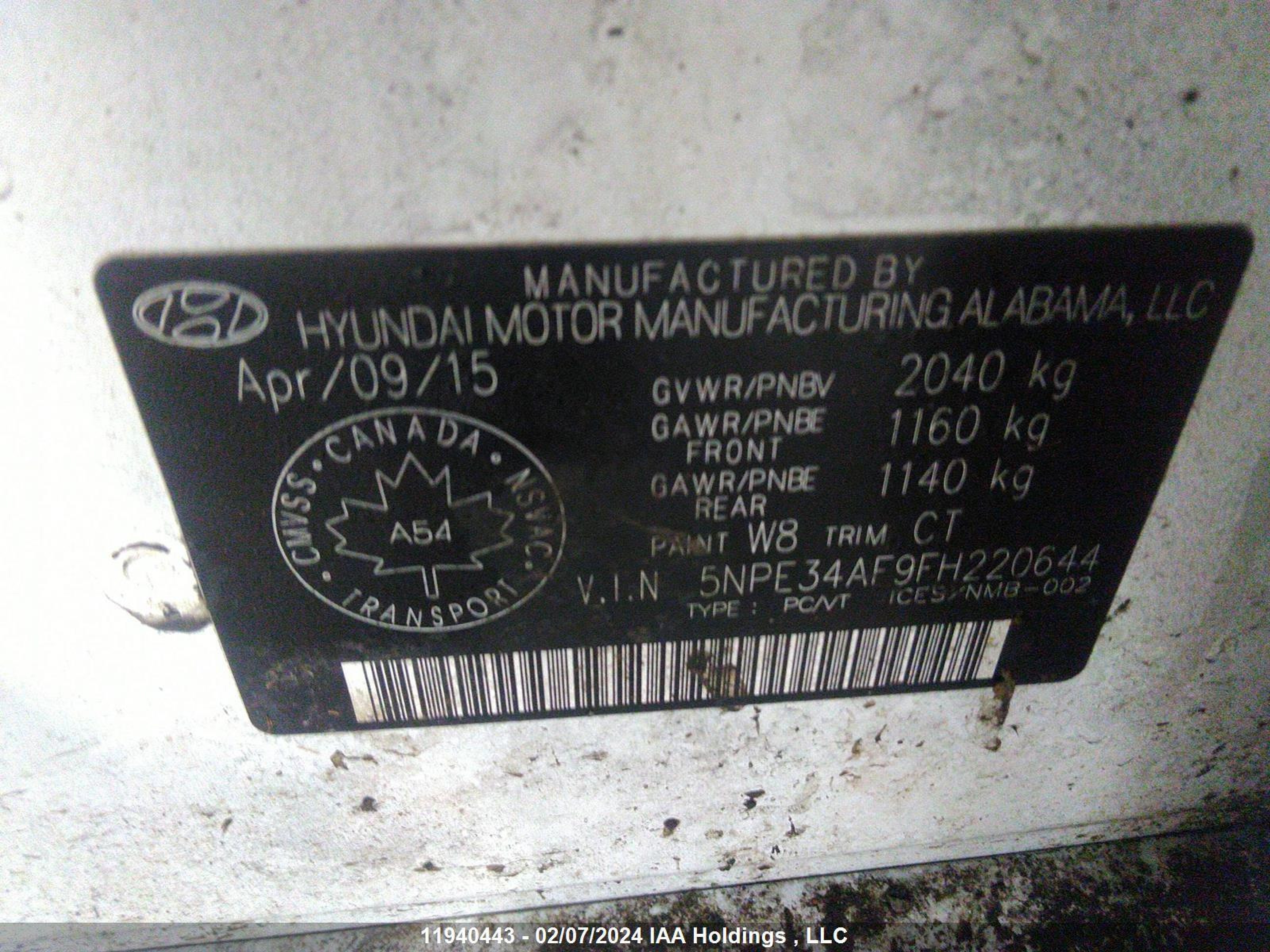 Photo 8 VIN: 5NPE34AF9FH220644 - HYUNDAI SONATA 