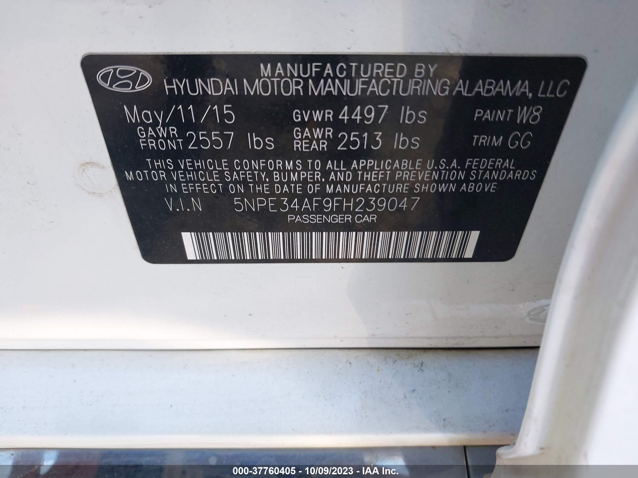 Photo 8 VIN: 5NPE34AF9FH239047 - HYUNDAI SONATA 