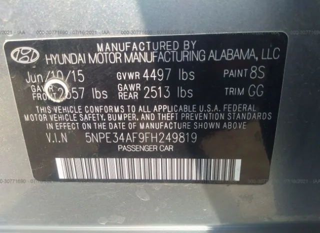 Photo 8 VIN: 5NPE34AF9FH249819 - HYUNDAI SONATA 