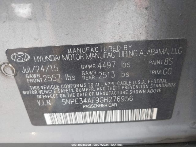 Photo 8 VIN: 5NPE34AF9GH276956 - HYUNDAI SONATA 