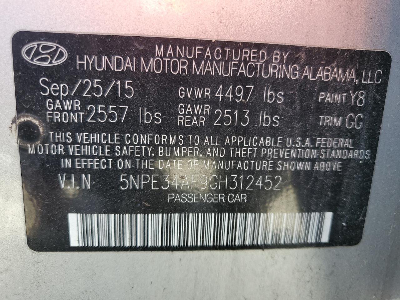 Photo 11 VIN: 5NPE34AF9GH312452 - HYUNDAI SONATA 