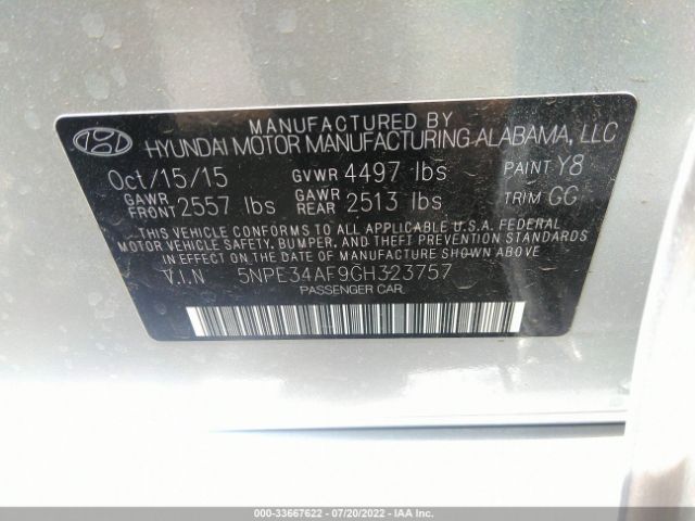 Photo 8 VIN: 5NPE34AF9GH323757 - HYUNDAI SONATA 