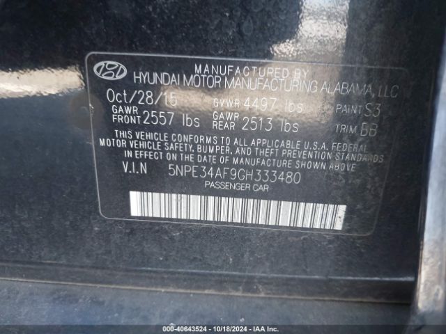 Photo 8 VIN: 5NPE34AF9GH333480 - HYUNDAI SONATA 