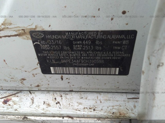 Photo 8 VIN: 5NPE34AF9GH390598 - HYUNDAI SONATA 