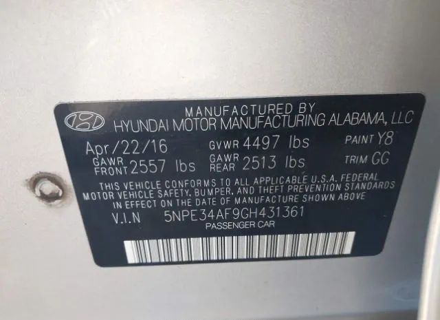 Photo 8 VIN: 5NPE34AF9GH431361 - HYUNDAI SONATA 