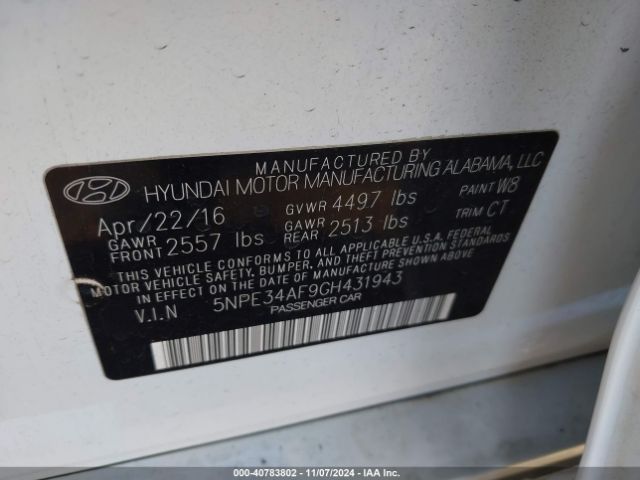 Photo 8 VIN: 5NPE34AF9GH431943 - HYUNDAI SONATA 