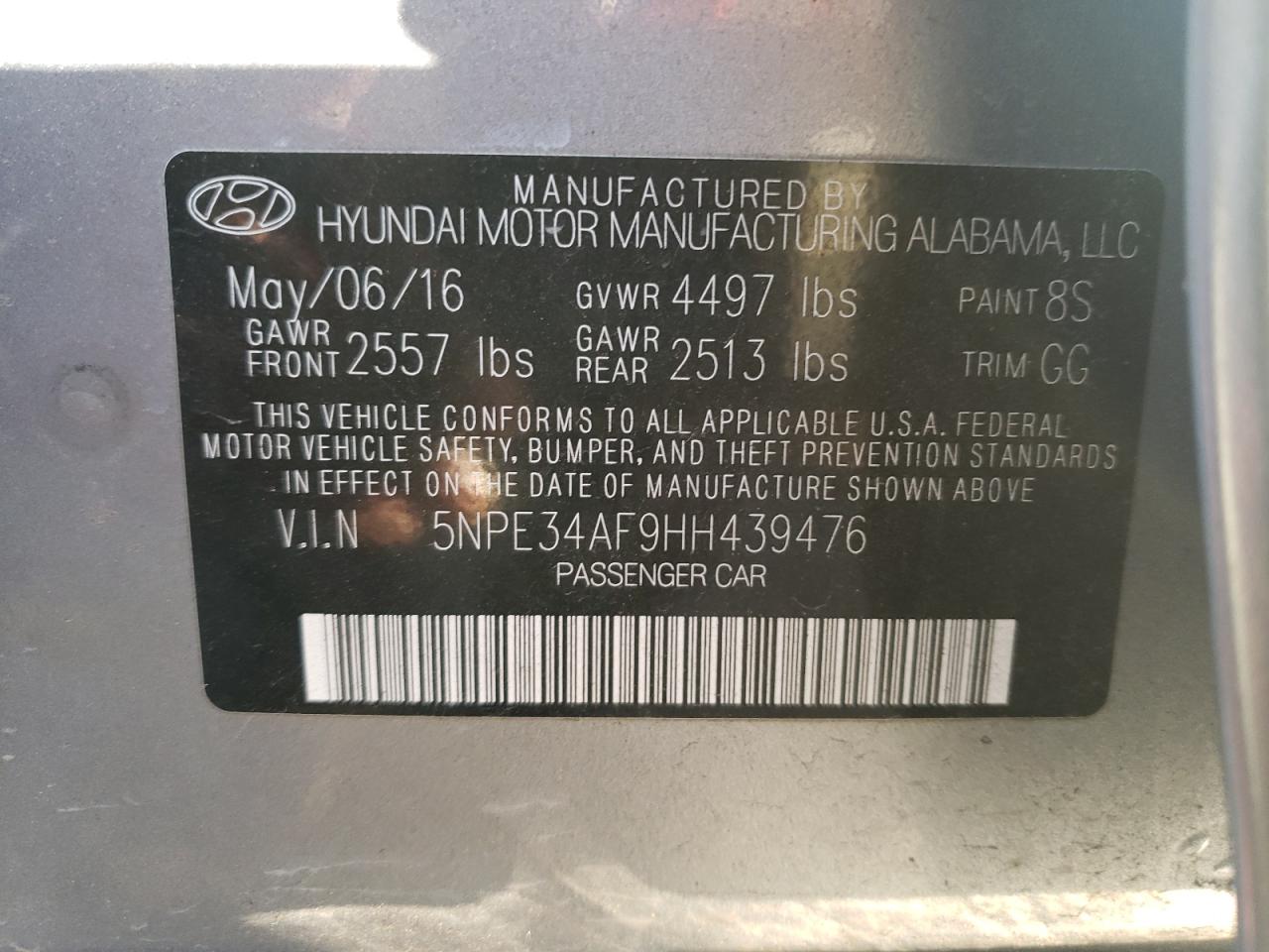 Photo 12 VIN: 5NPE34AF9HH439476 - HYUNDAI SONATA 