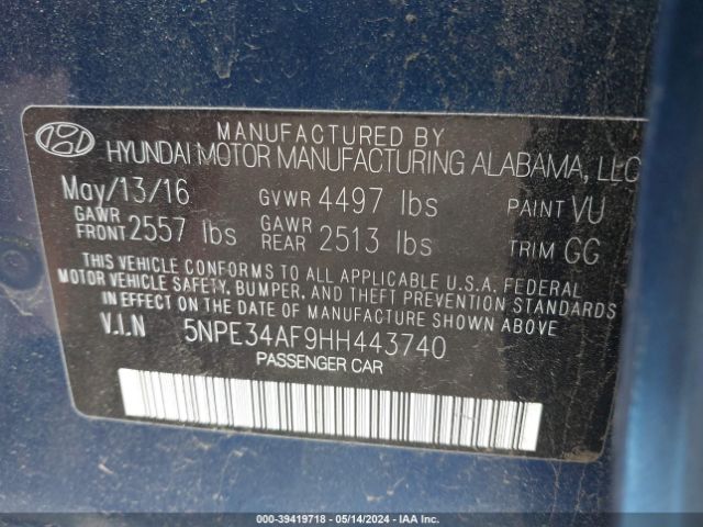 Photo 8 VIN: 5NPE34AF9HH443740 - HYUNDAI SONATA 