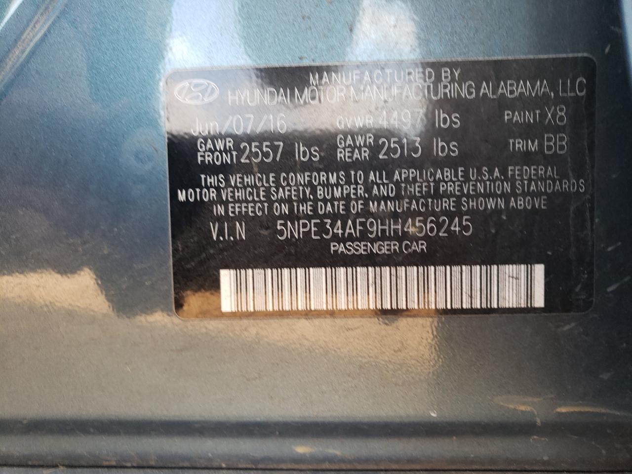 Photo 12 VIN: 5NPE34AF9HH456245 - HYUNDAI SONATA 