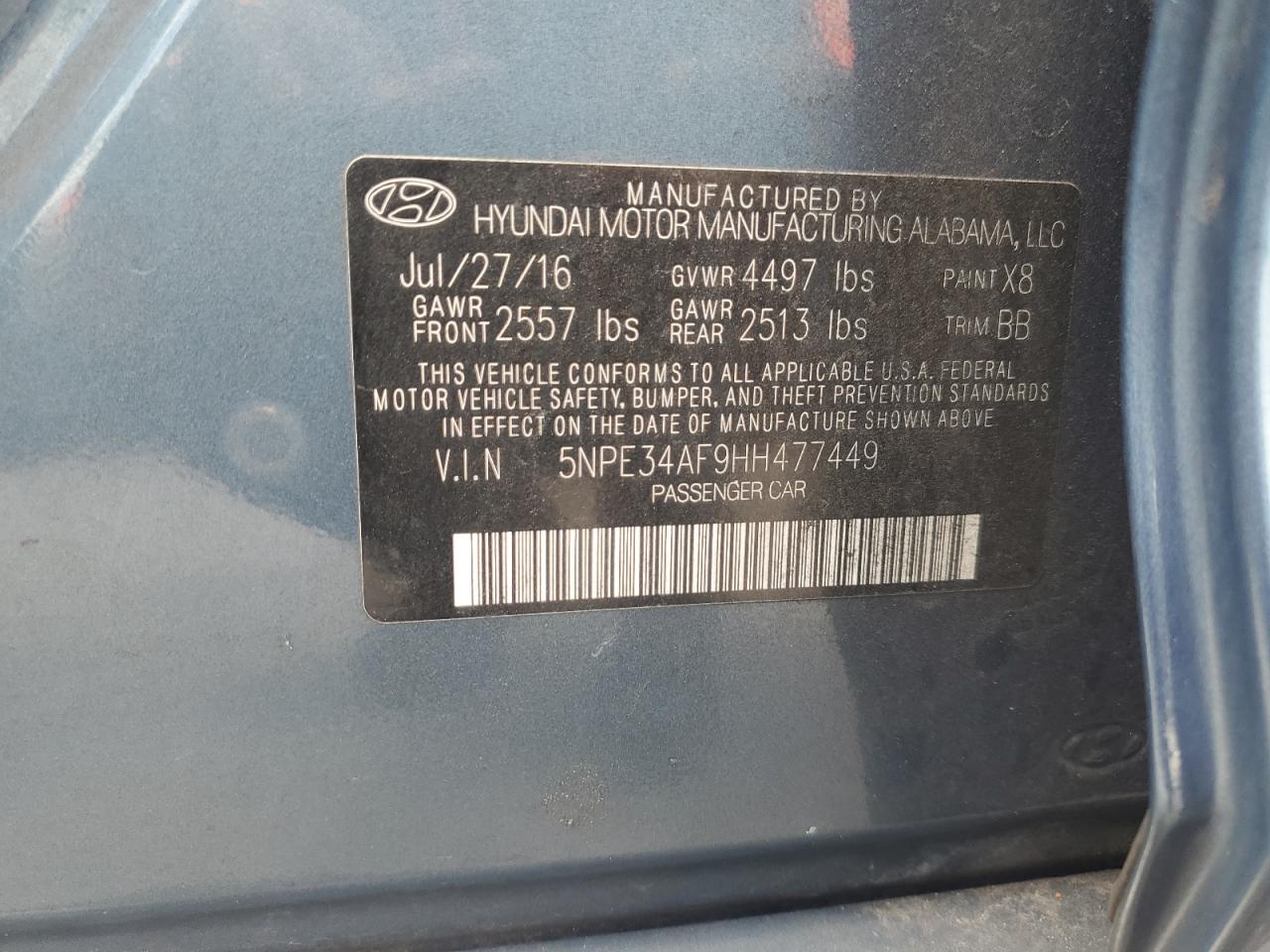 Photo 11 VIN: 5NPE34AF9HH477449 - HYUNDAI SONATA 