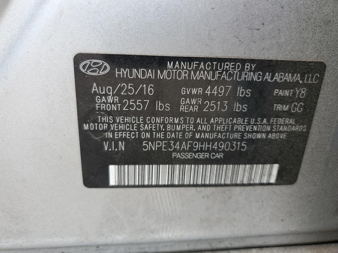 Photo 11 VIN: 5NPE34AF9HH490315 - HYUNDAI SONATA 