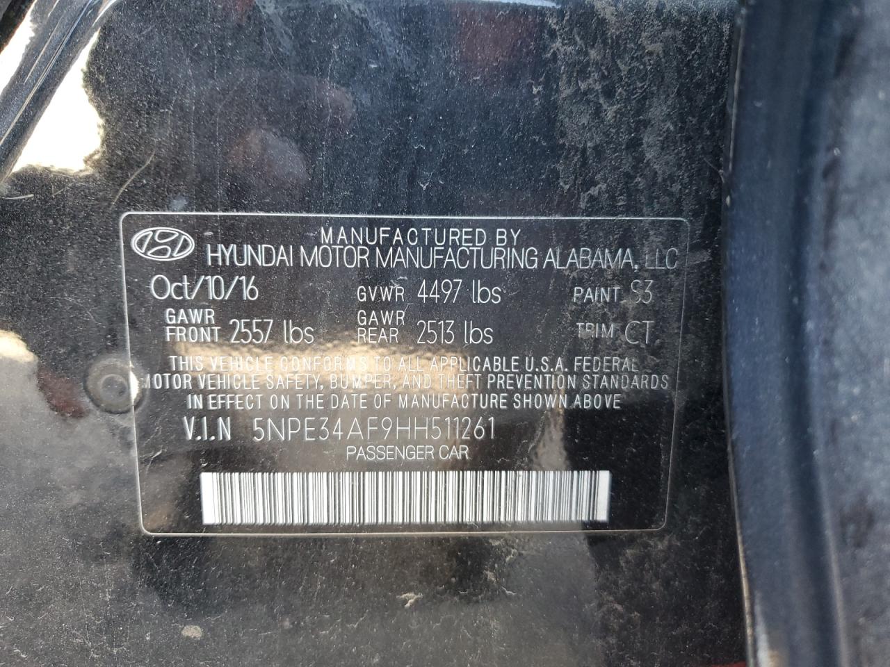 Photo 11 VIN: 5NPE34AF9HH511261 - HYUNDAI SONATA 