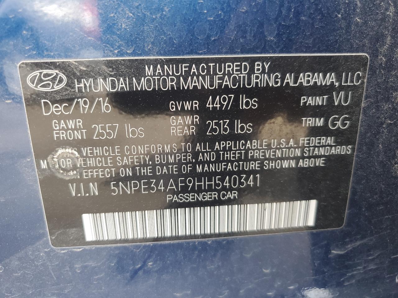 Photo 12 VIN: 5NPE34AF9HH540341 - HYUNDAI SONATA 