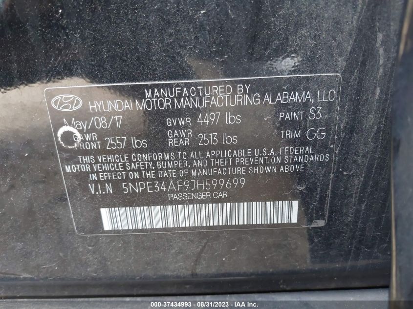 Photo 8 VIN: 5NPE34AF9JH599699 - HYUNDAI SONATA 