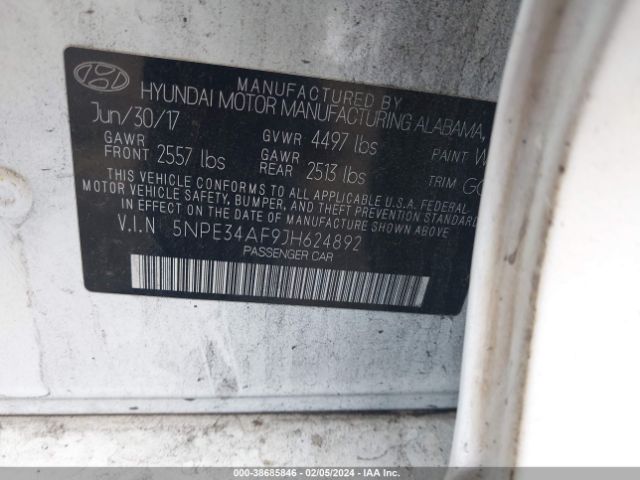 Photo 8 VIN: 5NPE34AF9JH624892 - HYUNDAI SONATA 