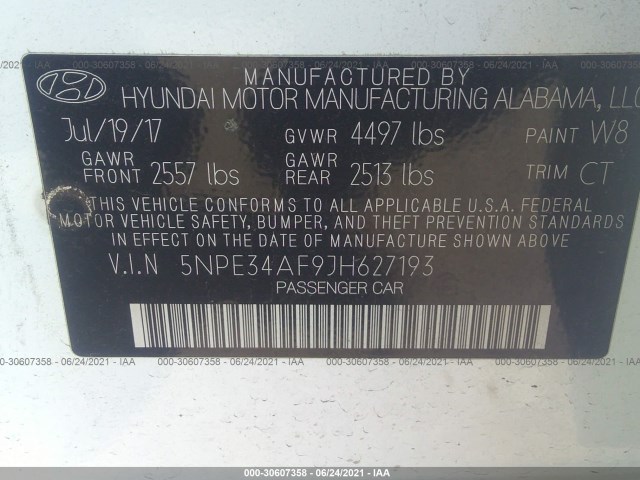 Photo 8 VIN: 5NPE34AF9JH627193 - HYUNDAI SONATA 