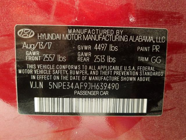 Photo 9 VIN: 5NPE34AF9JH639490 - HYUNDAI SONATA SPO 