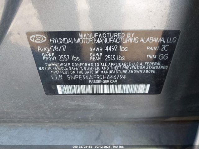 Photo 8 VIN: 5NPE34AF9JH646794 - HYUNDAI SONATA 