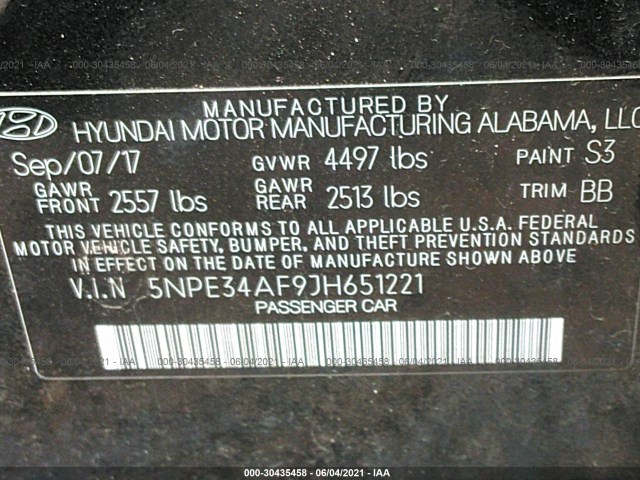 Photo 8 VIN: 5NPE34AF9JH651221 - HYUNDAI SONATA 