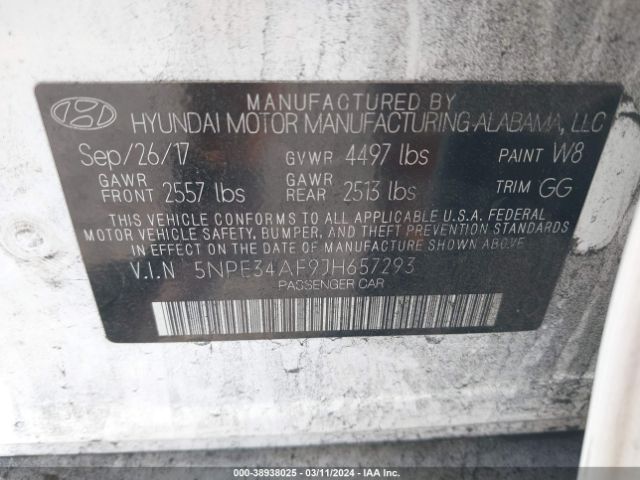 Photo 8 VIN: 5NPE34AF9JH657293 - HYUNDAI SONATA 