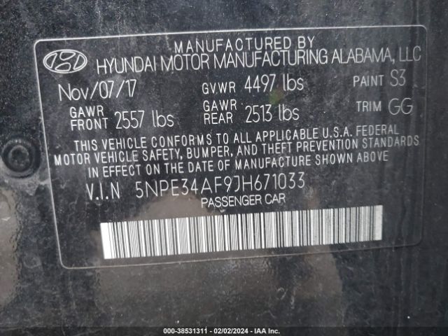 Photo 8 VIN: 5NPE34AF9JH671033 - HYUNDAI SONATA 