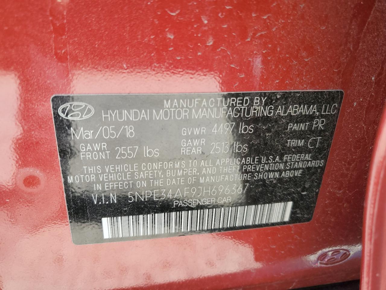 Photo 11 VIN: 5NPE34AF9JH696367 - HYUNDAI SONATA 