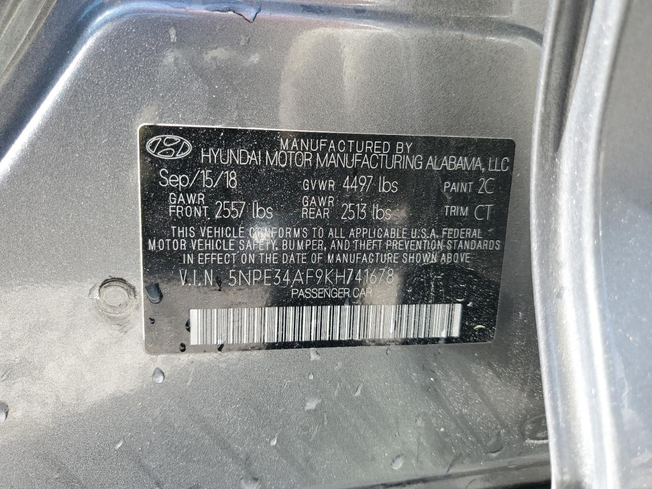 Photo 12 VIN: 5NPE34AF9KH741678 - HYUNDAI SONATA 