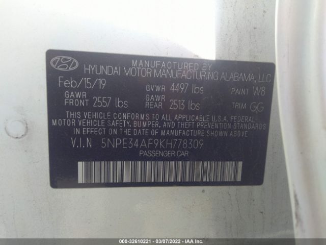 Photo 8 VIN: 5NPE34AF9KH778309 - HYUNDAI SONATA 