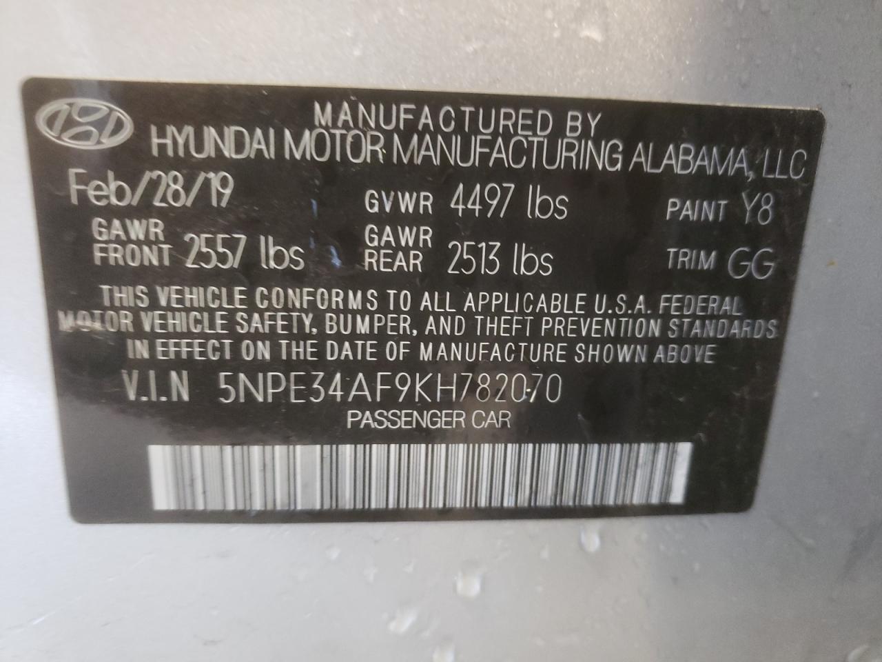 Photo 11 VIN: 5NPE34AF9KH782070 - HYUNDAI SONATA 