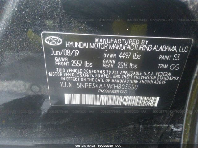 Photo 8 VIN: 5NPE34AF9KH803550 - HYUNDAI SONATA 